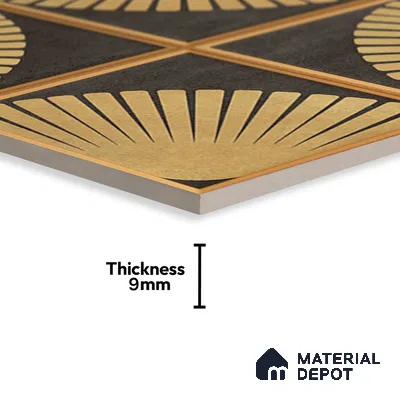 Metallic Wall & Floor Tile TL 07234 Golden Arc 1 ft x 1 ft Ceramic Matte Finish - 9 mm  | 2 mm Spacer is Mandatory | Suitable For Bathroom, Kitchen, Dining Area | Please Expect a Slight Variation of Pattern (Sample)